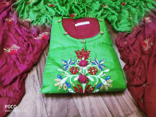 Priya Green GLace Cotton Dress Material