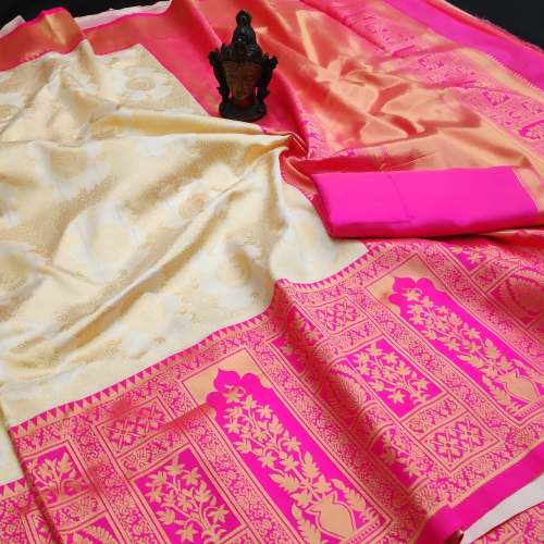 Rahi Beige Lichi silk Saree