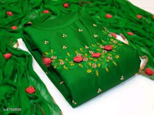 RIDHI GREEN GLACE COTTON DRESS MATERIAL