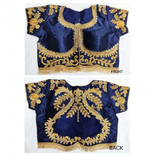 ROMA NAVYBLUE MARBARI SILK BLOUSE
