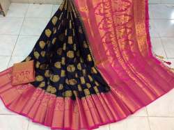 Sadhna_ Nylon Silk Rich Pallu Saree pink with blue