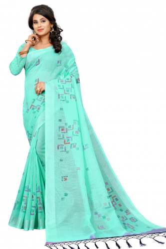SBT-543 GREEN LINEN SAREE