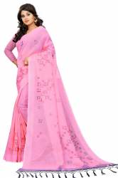 SBT-543 PINK LINEN SAREE