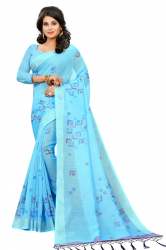 SBT-543 SKYBLUE LINEN SAREE