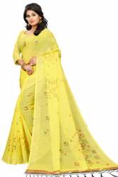 SBT-543 YELLOW LINEN SAREE
