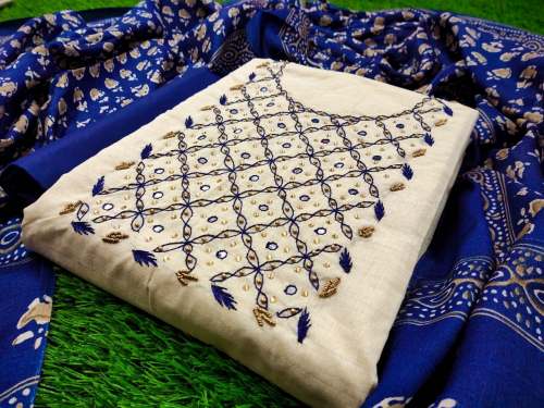 SHARDA BLUE KHADI SILK COTTON DRESS MATERIAL