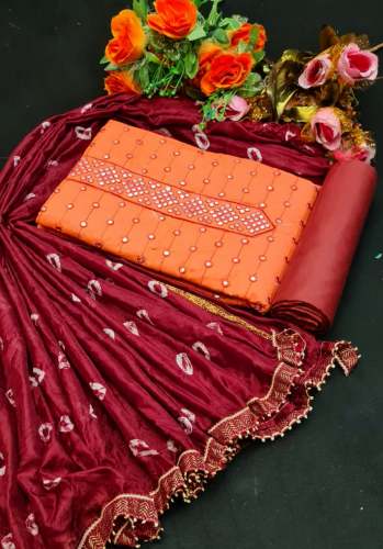 Teena Orange Cotton Dress Material