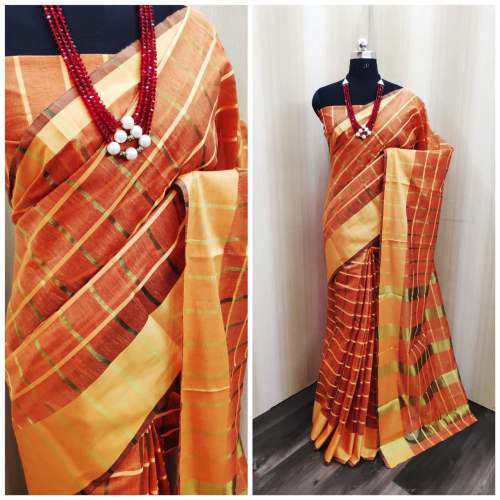 VRAJTEX CHARVI FABULOUS ORANGE COTTON SILK SAREE