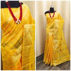VRAJTEX CHARVI FABULOUS YELLOW COTTON SILK SAREE