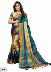 VRAJTEX PF-103 GREEN COTTON SILK SAREE 