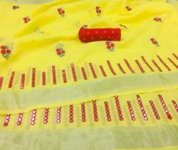 VRAJTEX SBT-507 YELLOW LINEN SAREE