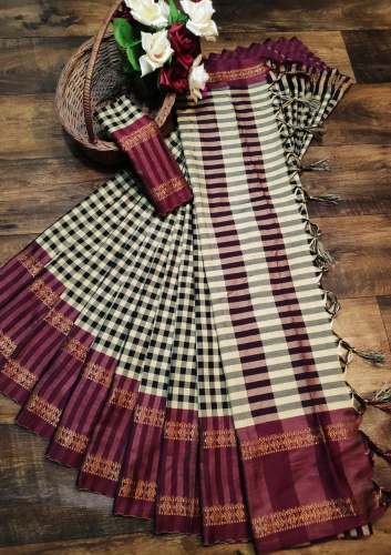 zenny soft handloom silk marun and black saree