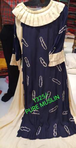 Royal Blue Printed Pure Muslin Kurtis