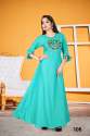 Slub Rayon Anarkali Embroidery work kurti thumb 5