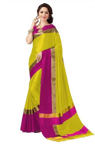 Women Cotton Silk With Paper Border Sarees