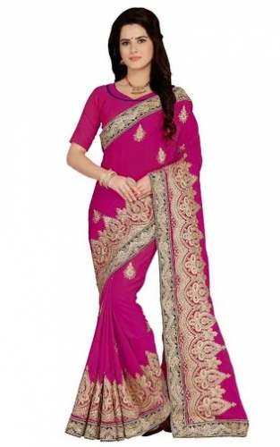 Art silk Embroidered pink color Saree