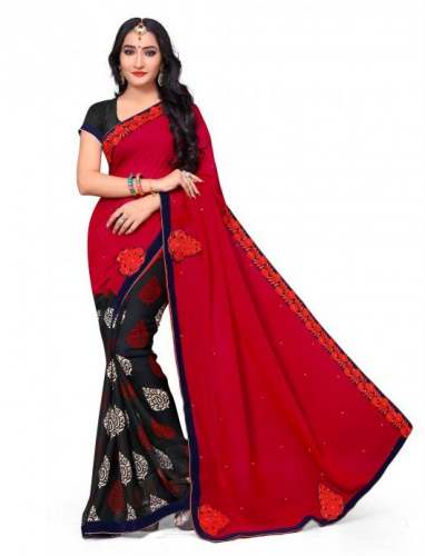 Half & half Red & Black Embellished Saree by Gee Next Creation