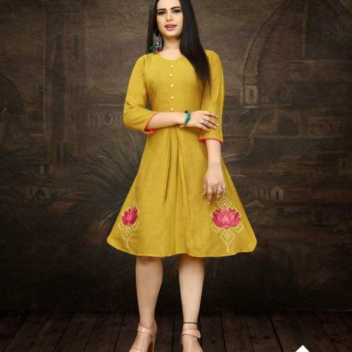 Mustard color short kurti by Navkar Fashionology