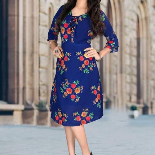 Printed Blue Kurti by Navkar Fashionology