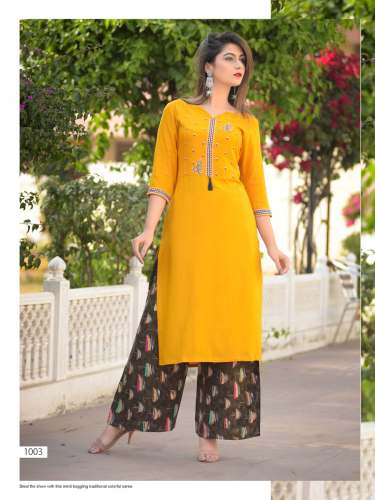 Neck Embroidered Kurtis With Palazzo Set
