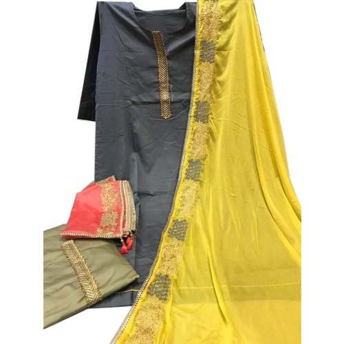 Yellow color semi stitched suit  by Jai Chanda Textiles