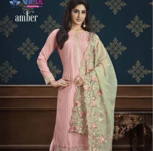 Ladies Designer Chinon Suit with Organza Dupatta	 by Vardan Ethnic