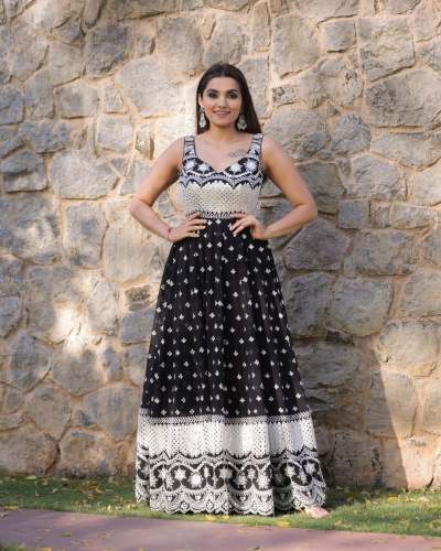 BLACK COLOR SEQUENCE WORK GOWN