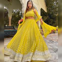 Lemon Yellow Colour Embroidered choli