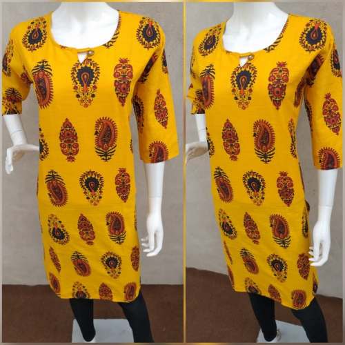 Ladies Yellow Printed Kurtis