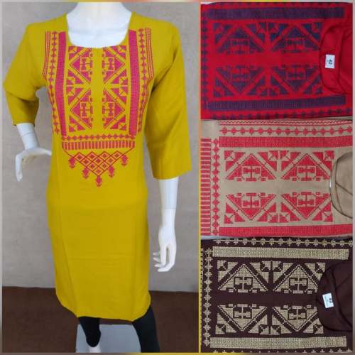 Neck Work Rayon Kurtis