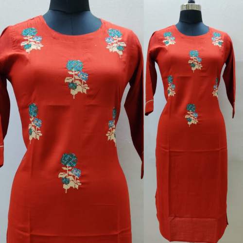  Reyon slub with embroidery work Kurtis