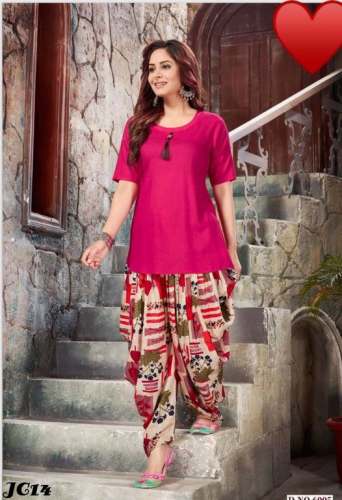 Plain Kurtis With Printed Dhoti by U K Fashion