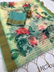 Fancy Linen Digital Printed Sarees - 1