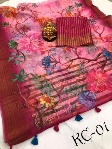 Fancy Linen Digital Printed Sarees by Kaizen International