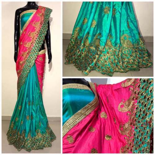 Exclusive Peacock Embroidery Work Sana Silk Sarees