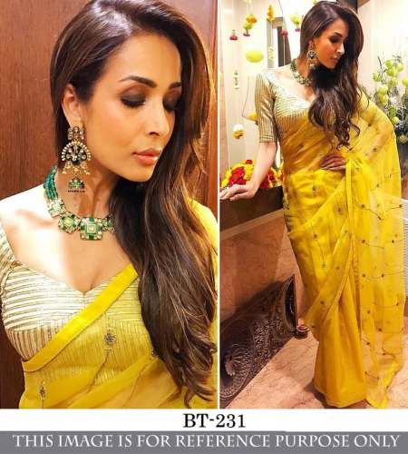 Yellow Bollywood Pure Organza Silk Sarees