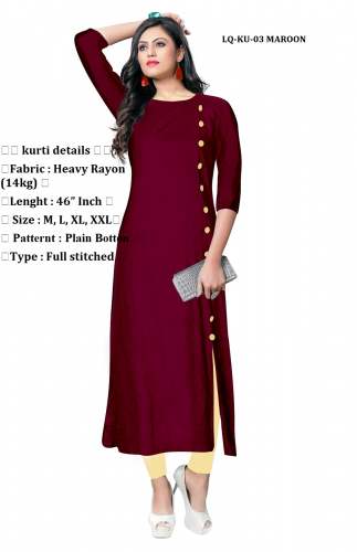 3/4th Sleeve Rayon Kurti by Amar Creation