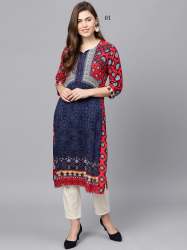 Round Neck Crepe Digital Print Kurtis