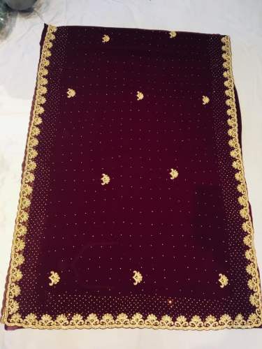 Wine Hand embroidered Saree 