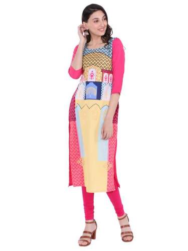 Round Neck Digital Printed Crepe Kurtis