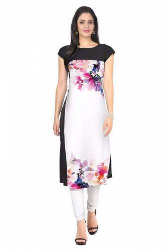 Self Print Crepe Short Sleeve Kurtis-2