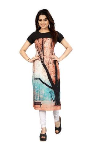 Self Print Crepe Short Sleeve Kurtis-6