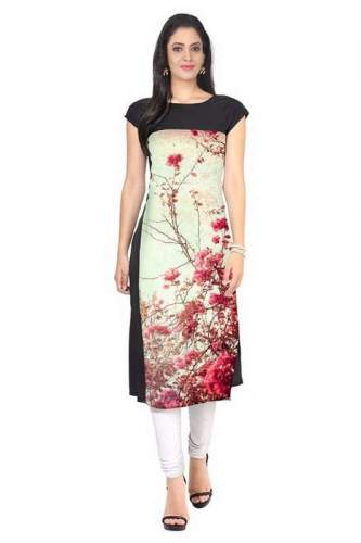 Self Print Crepe Shorts Sleeve Kurtis-3