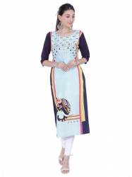 Sky Blue Digital Printed Crepe Kurtis