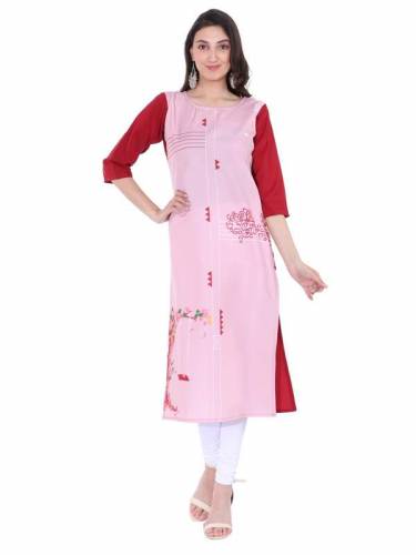 Women Casual Peach Crepe Digital Printed Kurtis