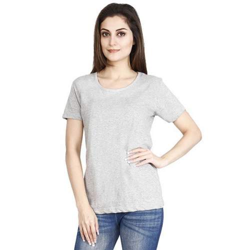 Ladies Grey Casual Solid T-Shirts