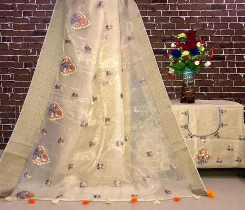 Ladies Wedding Organza Silk Embroidered Sarees