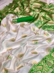 Party wear Green Border katan silk saree