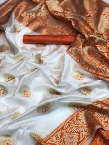Red and white katan silk Saree