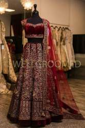Bridal Maroon Chigari Velvet Lehenga Choli
